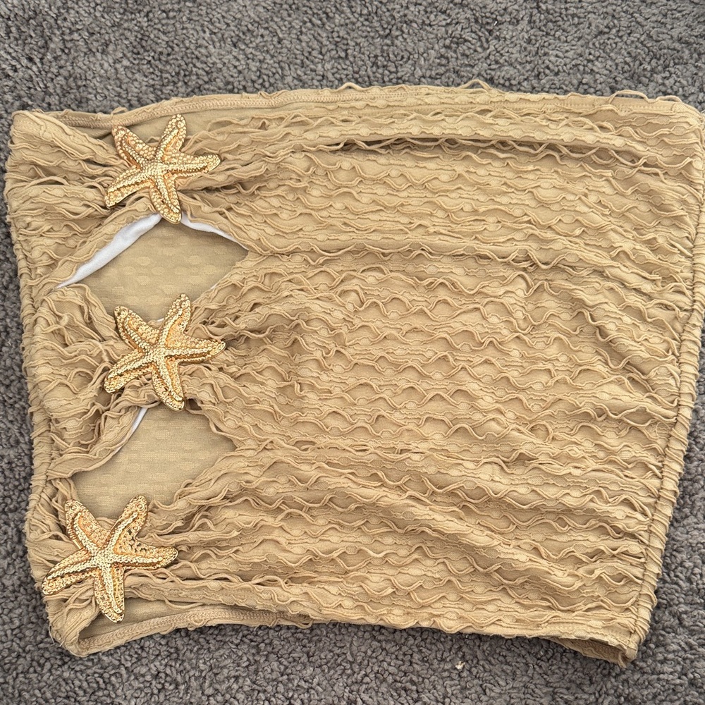 Beige Textured skirt with Starfish Accents